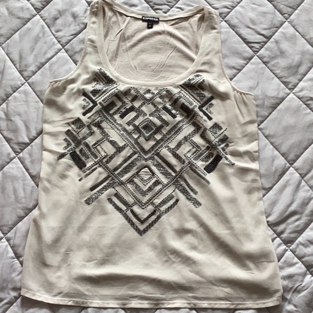 Express Tank - Beaded/Sequin Front - Size L - Cream